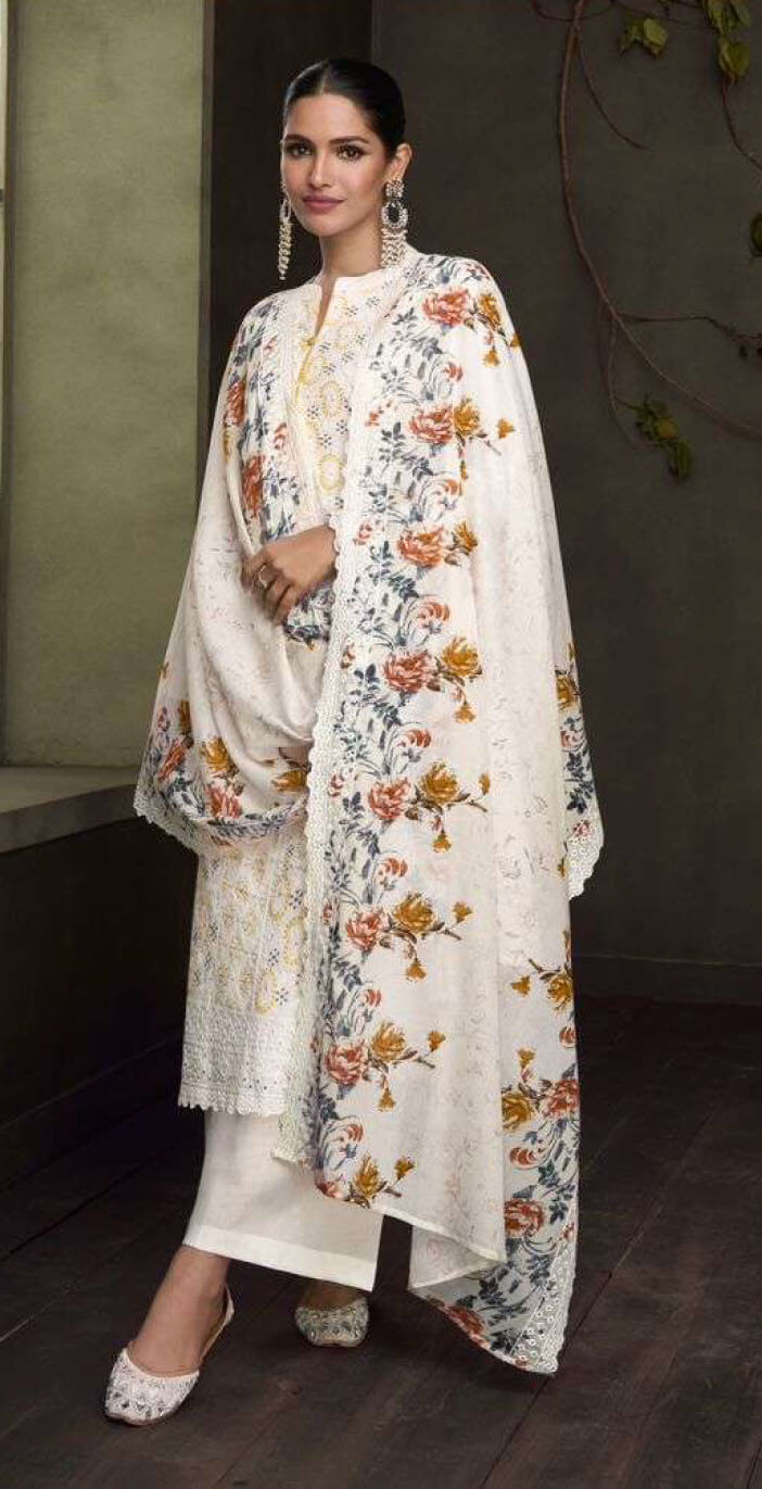 Women pure lawn with full lucknowi embroidery & shifli+fancy work in daman unstitched salwar set