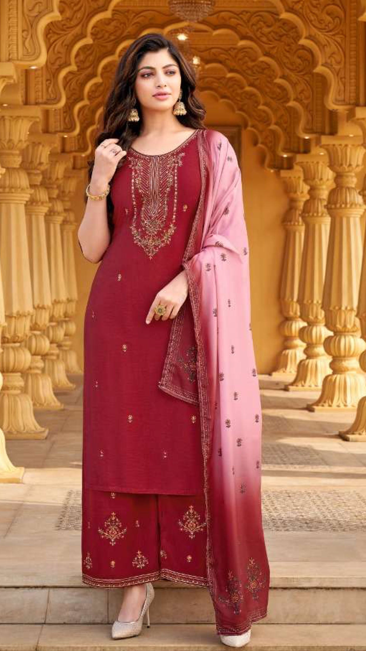 Women viscose with embroidery ready to wear salwar set