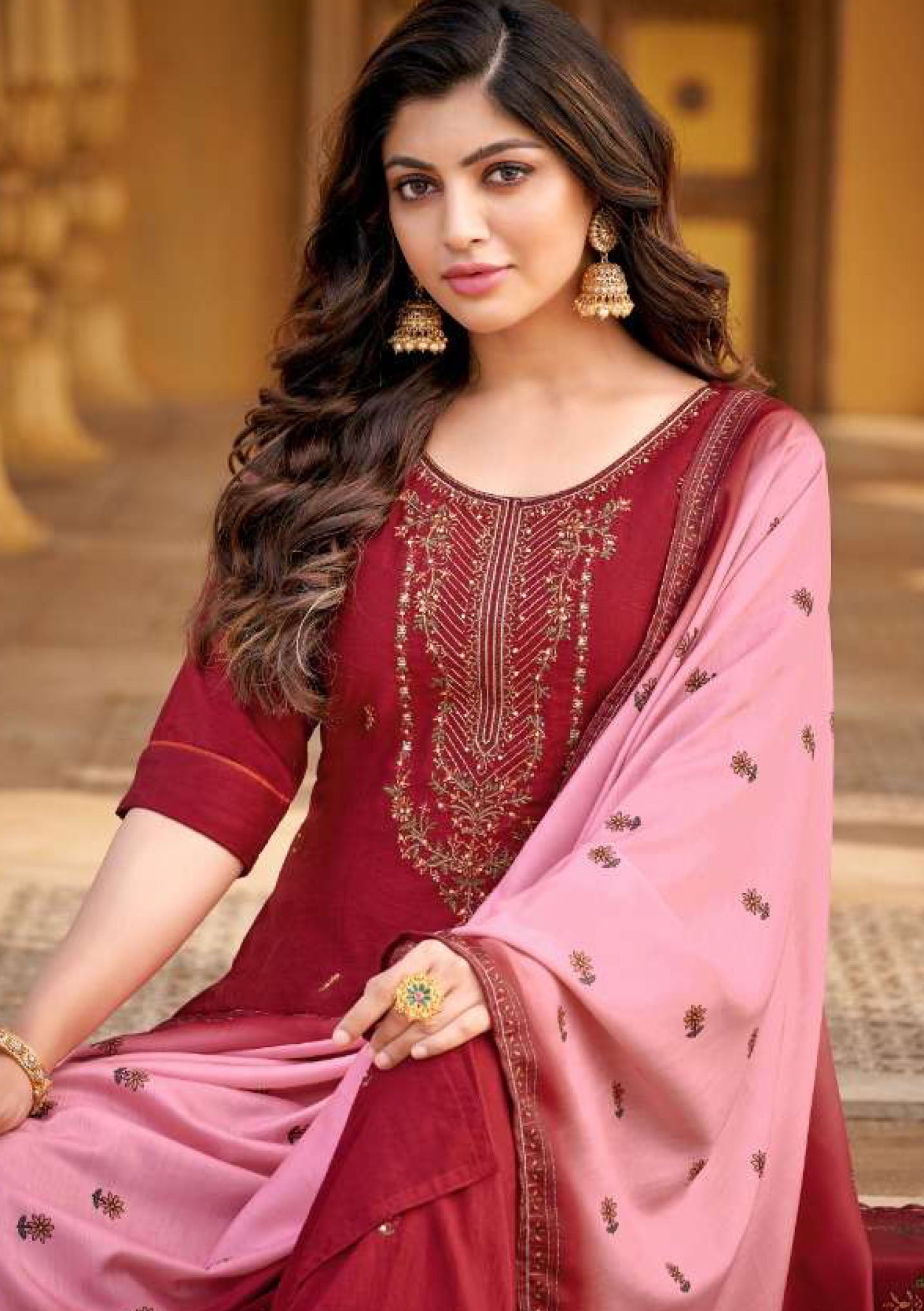 Women viscose with embroidery ready to wear salwar set