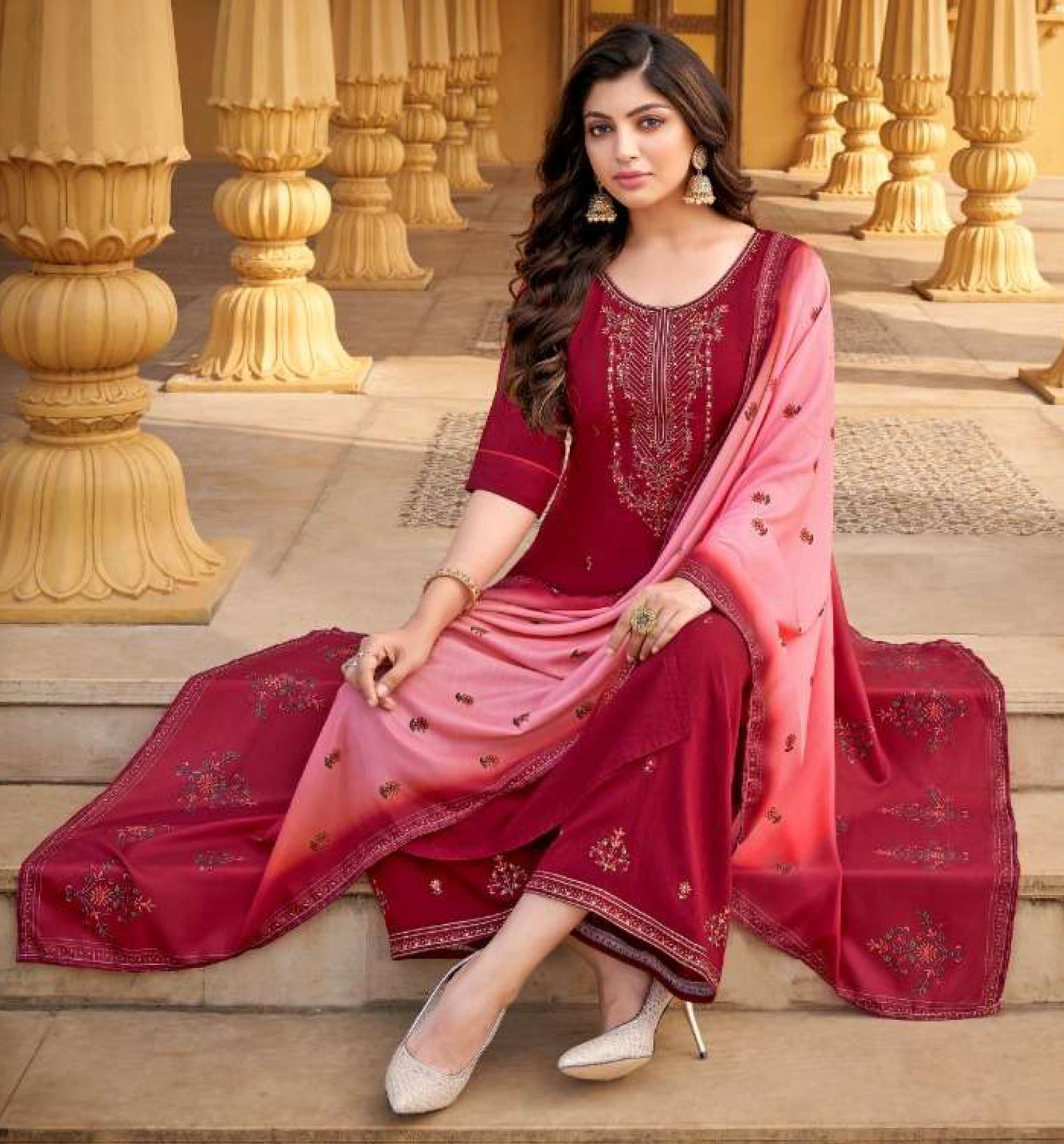 Women viscose with embroidery ready to wear salwar set