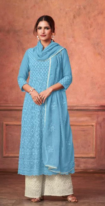 Women embroidered heavy georgette ready to wear salwar set