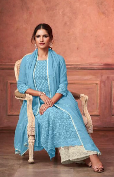 Women embroidered heavy georgette ready to wear salwar set