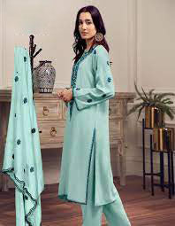 Women mint green embroidered georgette ready to wear salwar set